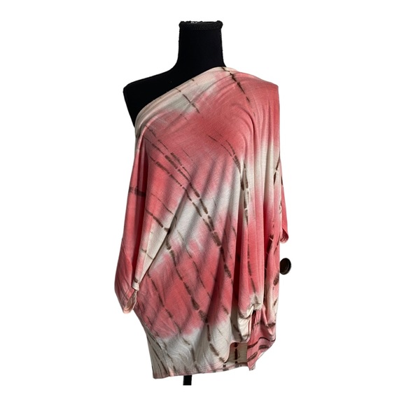 Promesa Tie-Dye Off-The-Shoulder Top - Size S, Pink/White/Brown - Picture 7 of 7
